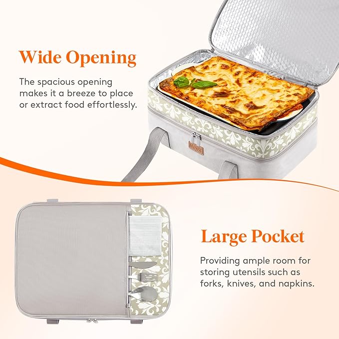 Lifewit Double Decker Casserole Carrier for Hot or Cold Food, Insulated Casserole Baking Dish Bag Food Carrier, Lasagna Holder for Potluck/Parties/Picnic/Cookouts, Fits 9"x13" Baking Dish, Grey