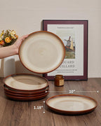 10 Inch Dinner Plates Set of 6, Stoneware Round Salad Dessert Plates, Serving Plates, Microwave & Dishwasher Safe, Brown and Yellow