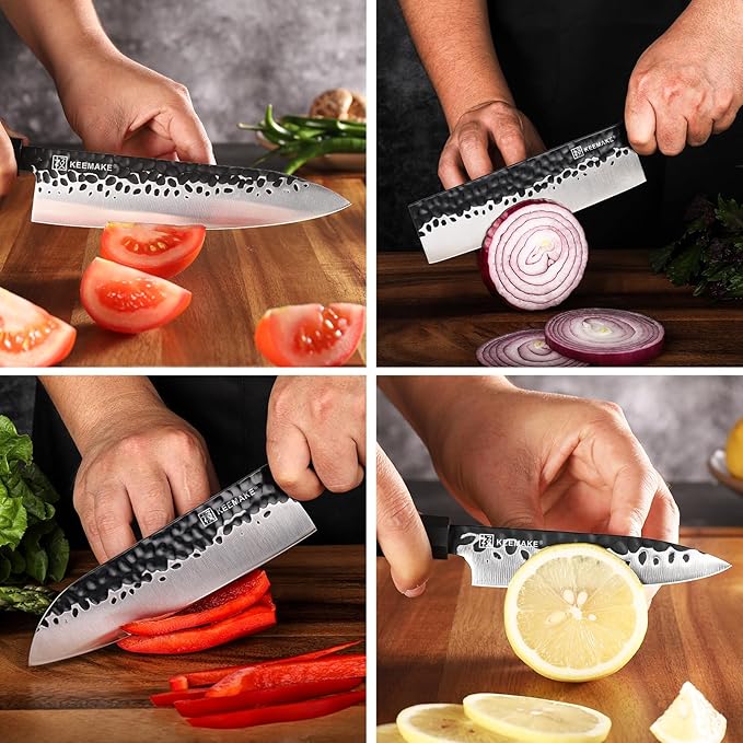 KEEMAKE Kitchen Knife Set 4-pcs - Professioanl Sharp Knife Set with Japanese 440C Stainless Steel Blade with Octagon Rosewood Handle knives Set for Kitchen with G11 Bolster Kitchen Knives