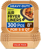 300 Pcs Air Fryer Paper Liners, 8" Square Air Fryer Liners Disposable, Heavy-duty Parchment Paper for 5-8 qt Airfryer Basket, Non-Stick & Grease Proof Baking Liner for Oven Pan