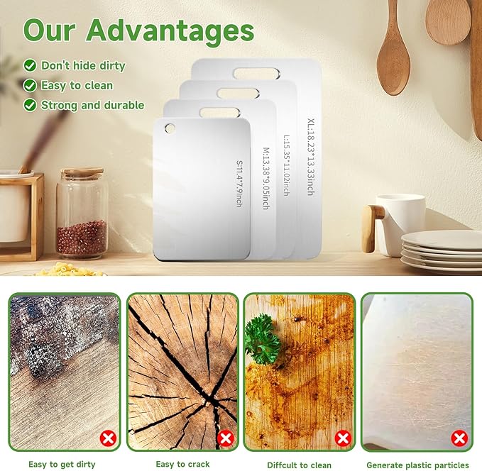 Katuchef Titanium Cutting Board - New Upgrade 100% Pure Titanium Cutting Boards for Kitchen Double Sided Non Toxic Cutting Board,Hygiene Durable Dishwasher Safe Chopping Board(1PC-XL:18.11IN*11.81IN)