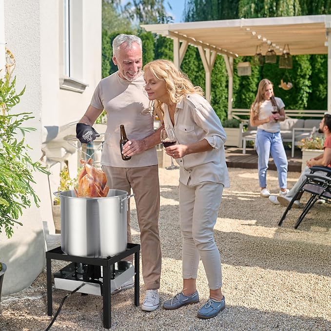 ROVSUN 60QT Turkey Fryer with Aluminum Boiler Steamer Basket & 150,000BTU Propane Burner, Outdoor Gas Deep Fryer & Seafood Crawfish Boil Pot Set with High Pressure Propane Regulator and Hose