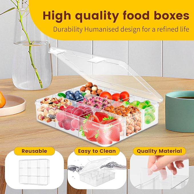 AQSXO 3 Pcs Snack Box Container, 9 Compartments Snack Containers Reusable Meal Prep Lunch Containers.
