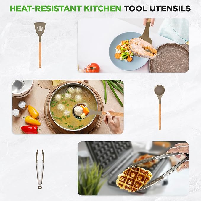 Nutrichef 22-Piece Black Marble Non-Stick Cookware and Bakeware Set - Professional Home Kitchen Collection with Multi-Sized Pots, Pans, and Heat-Resistant Tools