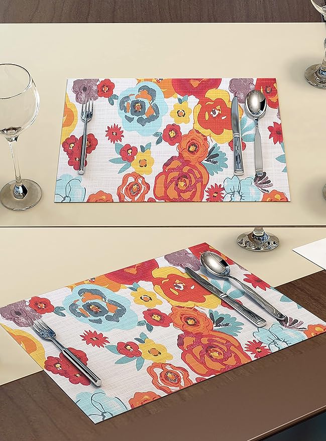 Ruvanti Placemats 100% Cotton 13x19 Inch, Dining Table Placemats Set of 6, Modern Place Mats for Dining Table Decor, Kitchen & Table Linens, Coffee Mat for Christmas Dinners – Multi Flower