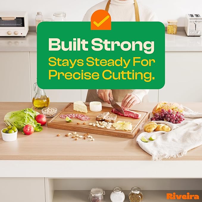 Riveira Acacia Wood Cutting Board – Gourmet Acacia Grandeur: 20 x 14 Wooden Cutting Board – Natural Wooden Cutting Boards For Kitchen Decorative – Innovative Juice Grooves Acacia Wooden Chopping Board