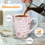Christian Art Gifts Encouraging Ceramic Coffee & Tea Bible Verse Mug for Women: Trust in the Lord Inspirational Scripture Proverb, Microwave & Dishwasher Safe, White & Pink Watercolor Floral, 12 oz.