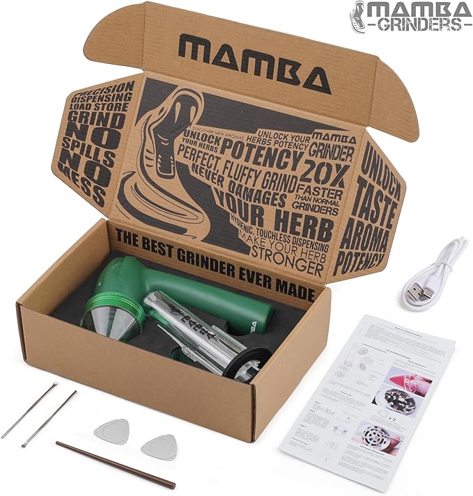Mamba Loader XL 2g Green USB Electric Herb Grinder. Small Portable Metal Herbal Machine & Spice Mill for the Kitchen