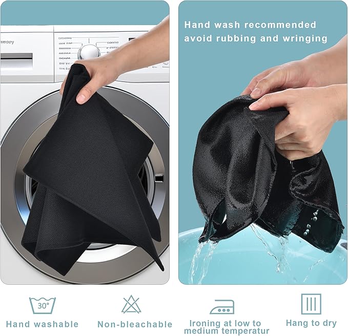 Black Cloth Placemats Set of 8 - Double Thickened Easy to Clean Linen Style Fabric Placemats - Machine Washable Placemats - Heat Resistant Non-Slip Table Mats (Black, 8)