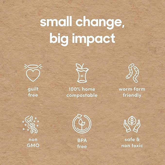 Home Compostable Resealable Snack Bags (6"x 3.5"), Microwave & Freezer Safe, Organic Food Storage Container, 100 Count