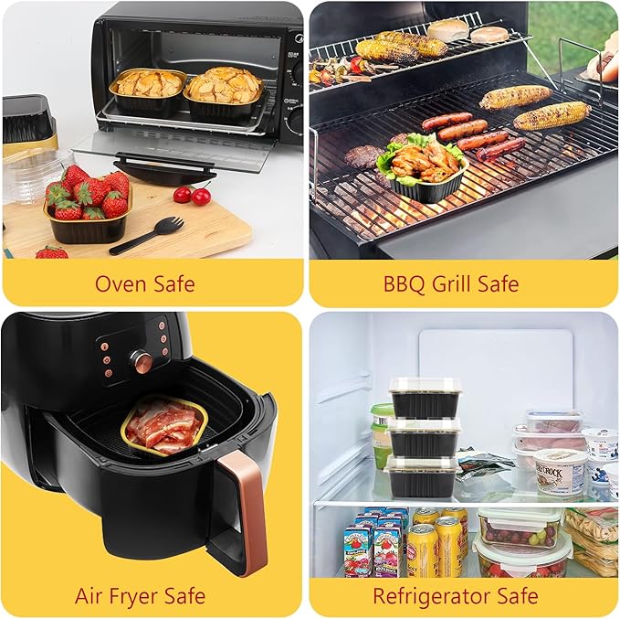 120pack 5oz Mini Cake Pans with Lids,LNYZQUS Disposable Ramekins Muffin Tins Cupcake Baking Cups,Small Aluminum Foil Brownie Baking Pan Containers Mini Cheesecake Holders-Black