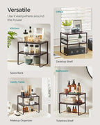 SONGMICS Spice Racks, Set of 2 Metal Cabinet Shelf Organizers, Countertop Organizers, Shelf Risers, Stackable, Expandable, Brown UKCS01BR