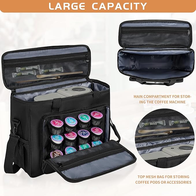 Coffee Maker Carrying Bag Compatible with Keurig K-Slim/K-Express/K-Iced/Ninja PB051/PB041ST, Single Serve Coffee Brewer Portable Storage Bag with Extra Pockets, Storage Tote Case