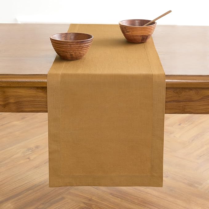 Solino Home Linen Table Runner 36 Inches - 100% Pure Linen Caramel Table Runner 14 x 36 Inch Ideal for Dresser and Coffee Tables - Summer, Fall, Autumn - Fete