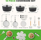 NutriChef 18-Piece Ceramic Cookware Set with Detachable Handles, Non Stick Pots and Pans, PTFE-Free Natural Ceramic Coating, Space-Saving Design, Oven & Stove Safe, Includes Utensils