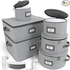 HOMELUX THEORY Hard Shell China Storage Containers, 6pc LightGray Mug & Plate Storage Box, Kitchen Storage Bins W/Lids, Heavy Duty Moving Box with Handles for Dishes, Glassware, Stemware, Cup & Mug
