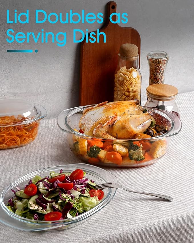 Oval Glass Casserole Dish With Lid Glass Casserole Dishes With Lids Glass Microwave Casserole dish with Lid Covered Glass Bakeware Oven Safe, Glass Casserole With Lid 3.5 Litres