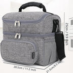 FlowFly Double Layer Cooler Insulated Lunch Bag Adult Lunch Box Large Tote Bag for Men, Women, With Adjustable Strap,Front Pocket and Dual Large Mesh Side Pockets