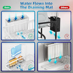 Compact Dish Drying Rack, Dish Drainers for Kitchen Counter with Sponge Rack, Kitchen Drying Rack with Drainboard, Utensil Holder and Automatic Drainage Drainboard, White