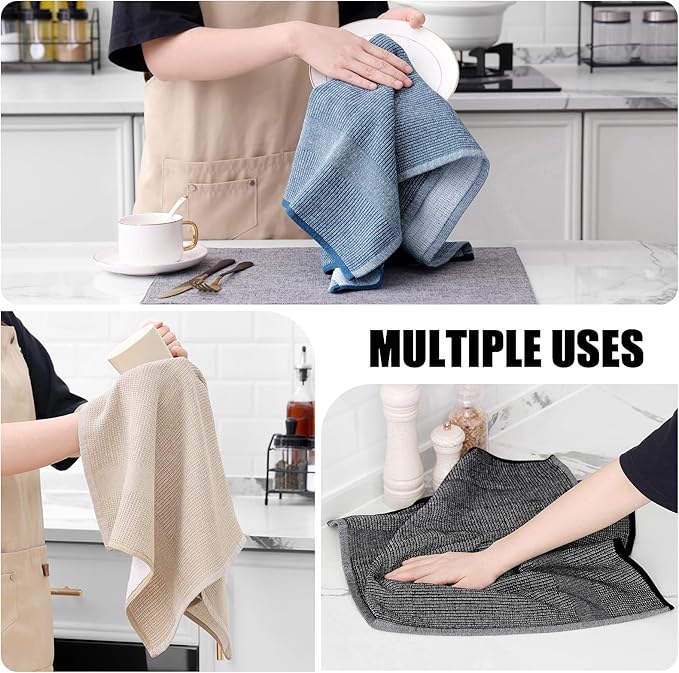 Homaxy Premium Kitchen Towels(18”x 28”, 6 Pack), Large Cotton Kitchen Hand Towels, Flat and Terry Dish Towels, 380 GSM Highly Absorbent Tea Towel Set with Hanging Loop, Navy Blue/Khaki/Black