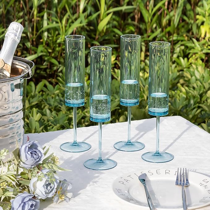 Acrylic Champagne Flutes 5.4 OZ Square Champagne Glasses Stemmed Coupes Reusable Wedding Toasting Glasses Rose Bride Wine Glasses For Birthday Party Wedding Anniversary Christmas