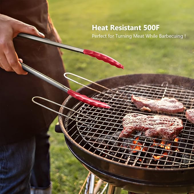 Silicone Spatulas Set Turners Tongs Cooking Utensils Set High Heat Resistant Kitchen Scraper Spatulas for Cooking Mixing Baking BPA Free Dishwasher Safe, Red