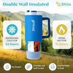 40 oz Tumbler with Handle and Straw | Leak Proof Insulated Stainless Steel Water Bottle Travel Mug Fits in Cup Holder | Keeps Cold Hot | Gifts for Women Men Him Her (Blue, 40 oz)