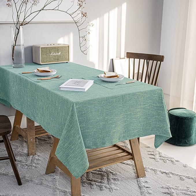 Waterproof Cotton Linen Tablecloths Rectangle Dining Table Cloth, Wipe Clean Indoor & Outdoor Table Cover for Buffet Party and Banquets, Wrinkle Resistant（54"x102"） Onyx Green