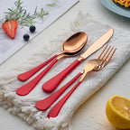 20-Pieces Rose Gold and Red Silverware Sets for 4,Red Handle Stainless Steel Cutlery Set, Include Forks Spoons and Knives Set, Dishwasher Safe Utensil Sets for Home Restaurant