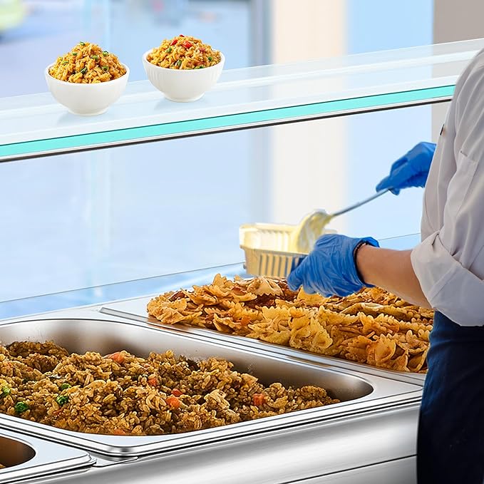 WILPREP 5-Pan Commercial Food Warmer with Sneeze Guard, Five 1/2 Pans, 1500W Countertop Electric Steam Table, 86-185°F Adjustable Temp Control, Stainless Steel Buffet Bain Marie