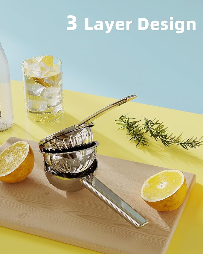 Lemon Squeezer Stainless Steel - Heavy Duty Solid Metal Squeezer Bowl - Large Manual Citrus Press Juicer and Lime Squeezer - 2 in 1 hand Juicer - Store Juice -No Splashing (Silver)