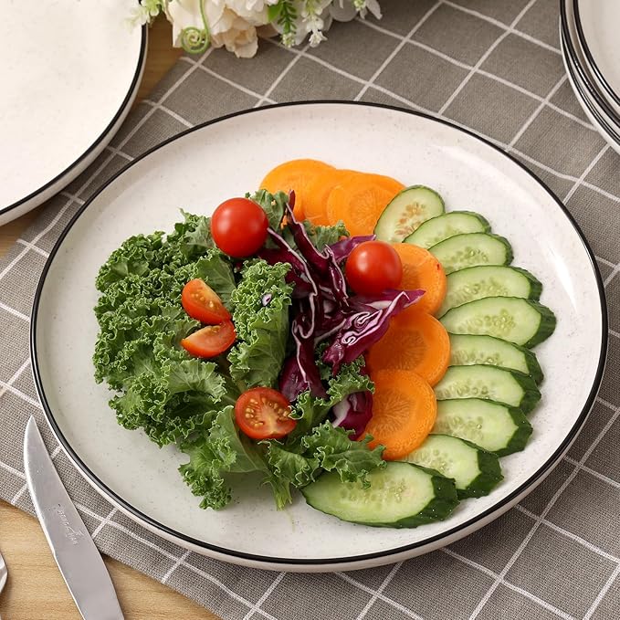 Ceramic White Dinner Plates Set of 6, 10.5 Inch Plates for Kitchen, Microwave Oven and Dishwasher Safe, Modern Dishes Set for Pasta,Steak, Dessert, Salad