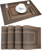 PIGCHCY Durable Plastic Placemats - Heat Resistant, Washable Woven Table Mats - Set of 4 (Coffee Brown)