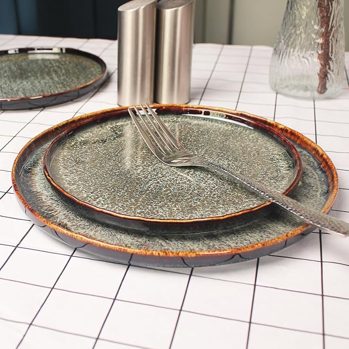 Appetizer plate Porcelain Dinner Plates Set of 4,for Main Dish,Steak,Bread,Risotto,Pasta,Salad - Microwave,Oven and Dishwasher Safe,Scratch Resistant durable,9.84 Inch Black