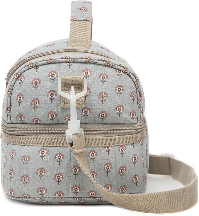 Insulated Kids Dual Compartment Lunch Bags Tote for Girls Boys Toddler Lunch Boxes Pre-School Toddler Kindergarten Picnic Camp Food Cooler Thermal with Strap (Z Blue Floral)