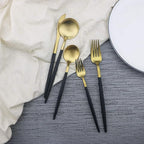 JASHII Luxury Black Gold Flatware, Silverware Sets, 5-piece Elegant Cute 18/10 Stainless Steel Silverware Set for Eating Home Kitchen Hotel Restaurant, Service Sets for 1 People, Dishwasher Safe