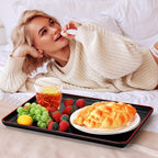 Rtteri Set of 4 Large Serving Platter Set 15/14/13/12 Inch Heavy Plastic Serving Trays Unbreakable Rectangular Platter Reusable Wood Grain Tray for Buffet Wedding Christmas Party(Black and Red)