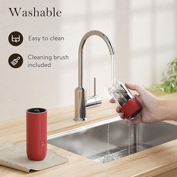 Ultrean Electric Pepper Grinder, Rechargeable Salt and Pepper Grinder with 6 Adjustable Coarseness, LED Light, One-Hand Automatic Operation, Crimson Red