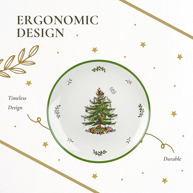 Spode Christmas Tree Melamine Round Platter - 14 Inch Shatterproof Serving Plate for Holiday Meals, Holiday Party - Festive Tableware for Indoor & Outdoor Use, Dishwasher Safe Christmas Dinnerware