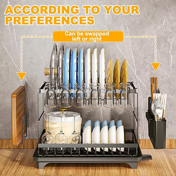 Kitchen Utensil Drying Rack with Drainage Tray, 11.8 Inches Deep × 16.5 Inches Wide Tray for Versatile Storage. Cup Organiser,Kitchen Organization and Storage