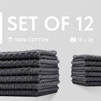 Super Absorbent Kitchen Towels 12 Pack - Premium 100% Cotton Kitchen Towels, 450GSM Thick Machine Washable Gray Dish Towels for Kitchen Drying, Cleaning, Dobby Weave, Unmatched Quality