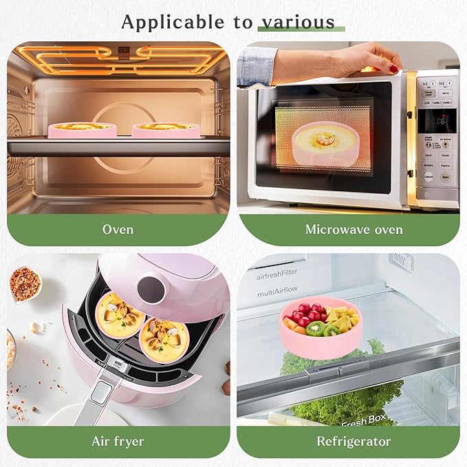 Silicone Egg Molds - 2Pcs Air Fryer Bites Molds, 4 Inch Reusable Maker Pan, Muffin Microwave Cooker Oven Dishwasher Safe (Pink)