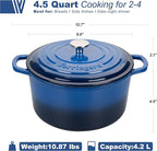 Enameled Cast Iron Dutch Oven Pot with Lid, for Sourdough Bread Baking, Round Dutch Ovens, 4.5 Quart, Blue