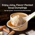 Cooking Gift Set Co. Bamboo Steamer Basket Soup Dumpling Kit - 2 Tier 8-Inch Dumpling Steamer for Cooking with Agar Agar, Roller, Spoon, Liners, Recipes & Step-by-Step Video (6-Piece Set)