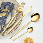 24-Piece Gold Silverware Set for 6, Stainless Steel Flatware Cutlery Set, Eating Utensils Set Tableware Included Steak Knives Spoons and Forks Set For Home,Restaurant,Party