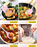 Pack of 4 Silicone Cooking Utensils Set, Non Stick Large Solid Spatulas, Heat Resistant Pink Slotted Spoons, Ideal BPA Free Kitchen Turners for Frying, Mixing,Serving,Draining,Turning,Stirring