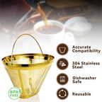 Reusable Coffee Filter No.4 Cone Coffee Maker Filters 2 Pack, Stainless Steel Replacement Permanent Basket Filter for Ninja Coffee Bar Brewer Ninja CFP 201-301 Dual Brew Ninja Coffee Makers