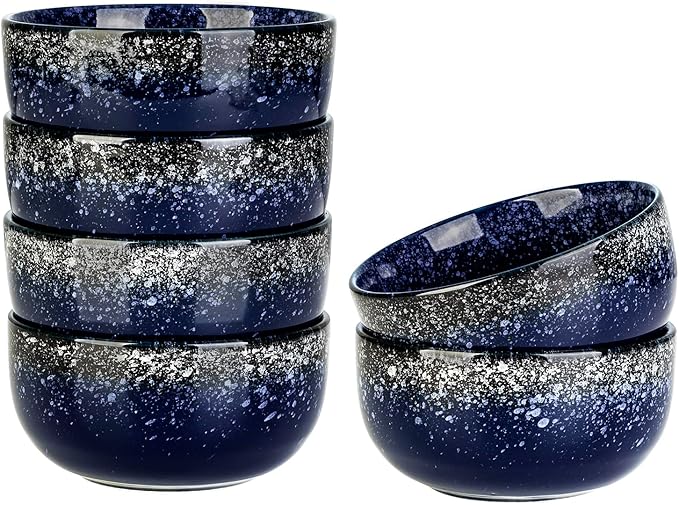 S&Q'S CERAMICS Ceramic Small Bowls for Kitchen, Set of 6, 9 oz Ice Cream Bowls, Small Bowl Set for Dipping, Breakfast, Oatmeal, Microwave and Dishwasher Safe (Navy Blue)