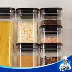 MR.SIGA 6 Piece Airtight Food Storage Container Set, BPA Free Kitchen Pantry Organization Canisters, One-handed Kitchen Storage Containers for Cereal, Spaghetti, Pasta, Black