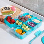 Divided Snack Serving Tray with Lid and Handle Travel Snackle Charcuterie Container Portable Storage Organizer for Candy, Fruits, Nuts, Snacks, Party, Picnic (1pack, Lake blue)